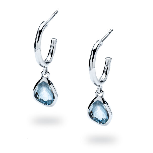 Sky Blue Topaz Sea Pebble Hoop Earrings