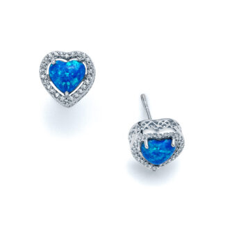 Blue Opal Affinity Heart Post Earrings