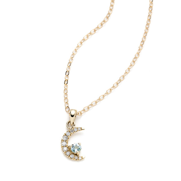 Crescent Moon Aquamarine and Diamond Yellow Gold Necklace ver2