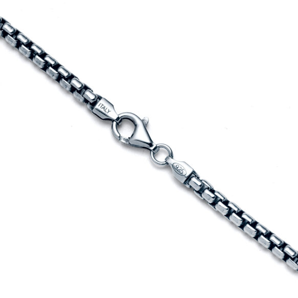 3mm Rounded Box Chain in Sterling Silver Clasp