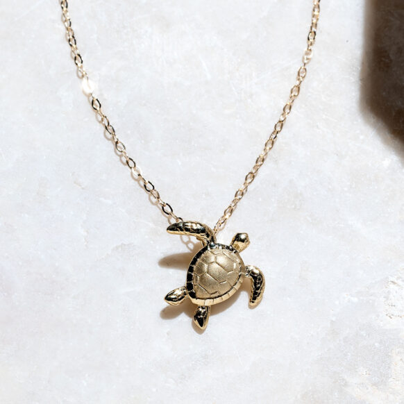 Seaside Sea Turtle 14k Yellow Gold Necklace