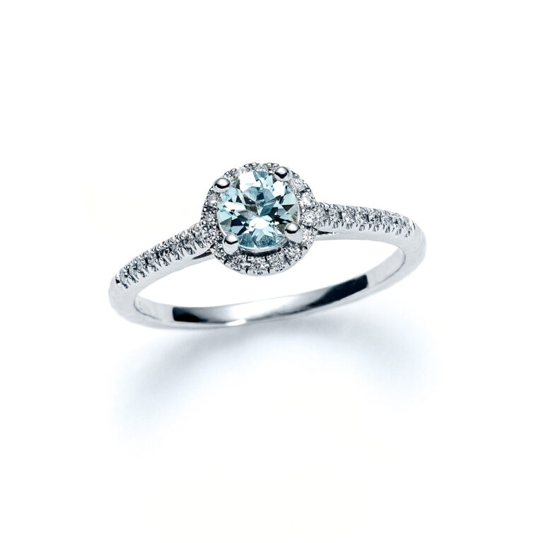 Aquamarine Princess White Gold Ring