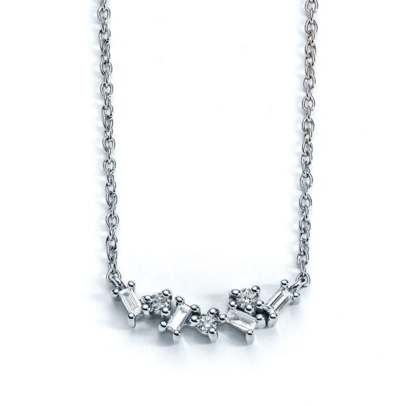 Paloma Baguette Cluster White Gold Diamond Necklace