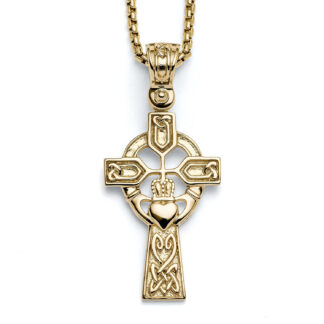 Celtic Claddagh Cross 14K Yellow Gold Pendant