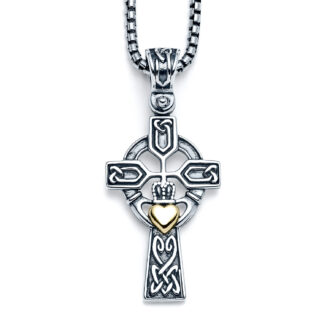 Two-tone Celtic Claddagh Cross Necklace