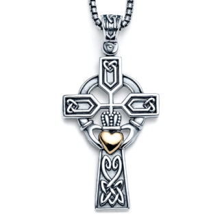 Two-tone Celtic Claddagh Cross Statement Necklace