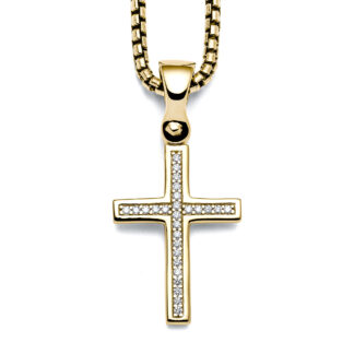Forged Cross Yellow Gold Diamond Necklace