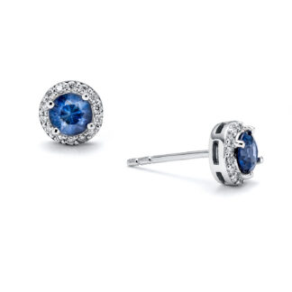 Blue Sapphire Princess Diamond Stud Earrings