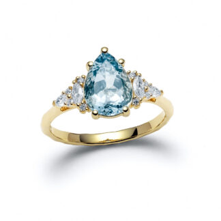 Aquamarine Avilaine Pear Yellow Gold Diamond Ring
