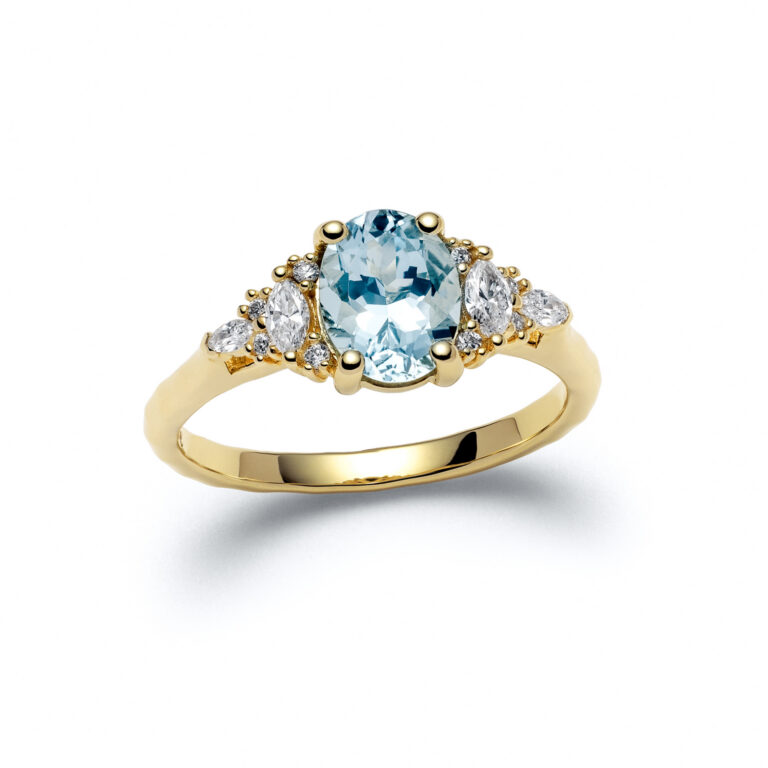 Aquamarine Avilaine Yellow Gold Diamond Ring