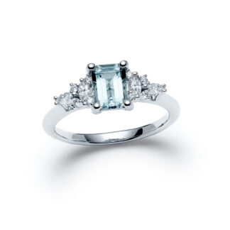 Aquamarine Avilaine Emerald White Gold Diamond Ring