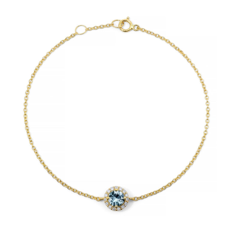 Aquamarine Princess Yellow Gold Diamond Bracelet