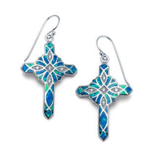 Blue Opal Cross Earrings