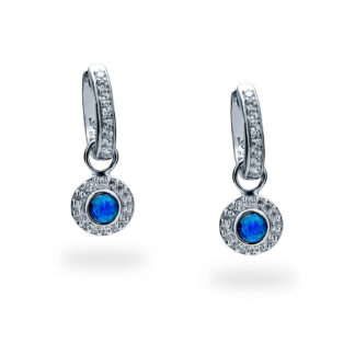 Blue Opal Halo Hoop Earrings