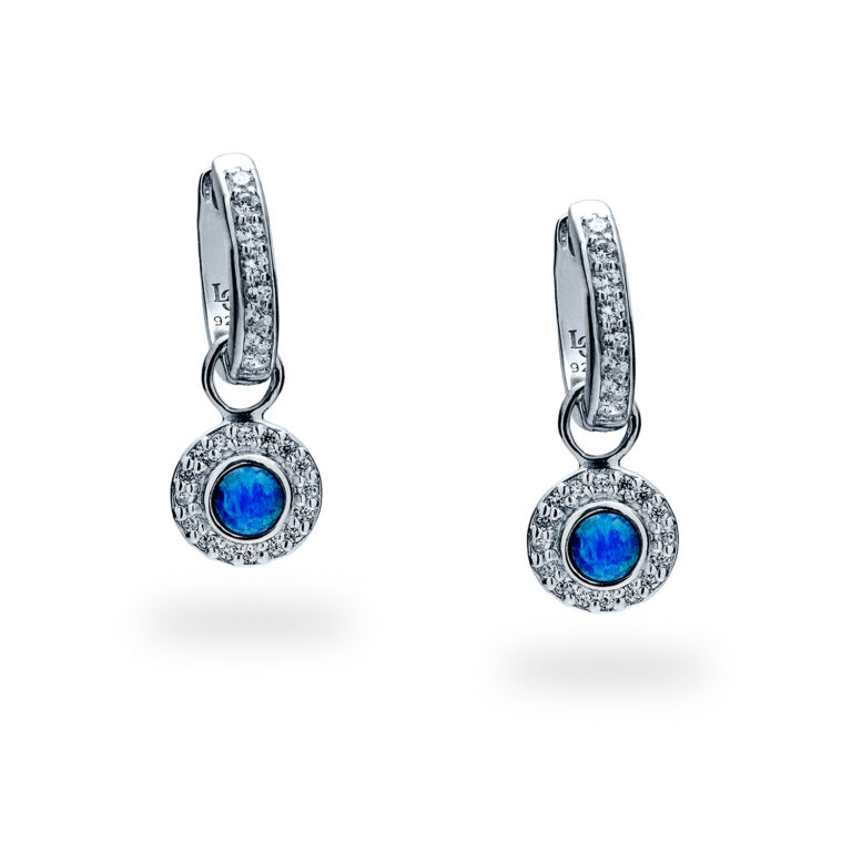 Blue Opal Halo Hoop Earrings