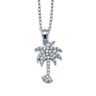 Radiant Palm Tree White Gold Diamond Necklace