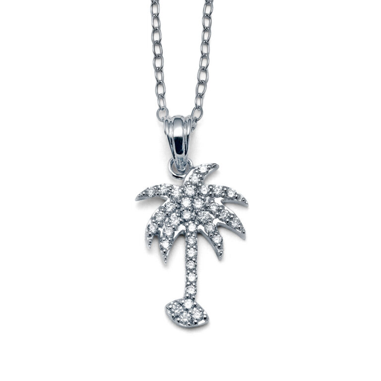 Radiant Palm Tree White Gold Diamond Necklace