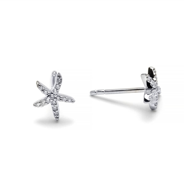 Radiant Starfish White Gold Diamond Stud Earrings