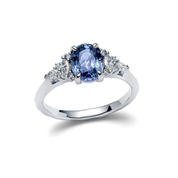 Blue Sapphire Avilaine White Gold Diamond Ring