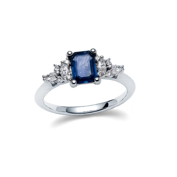 Blue Sapphire Avilaine Emerald White Gold Diamond Ring