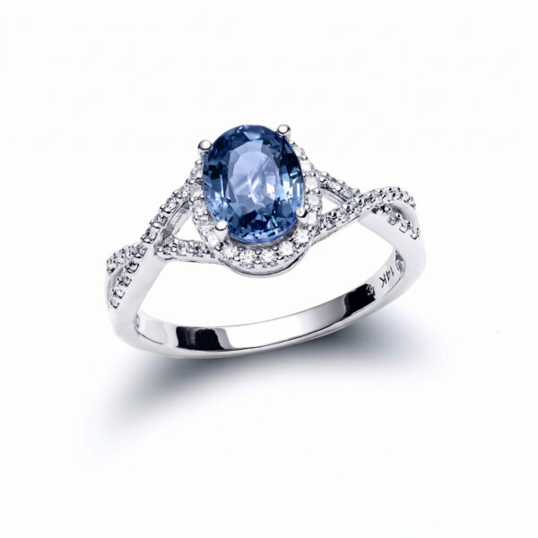 Blue Sapphire Raya White Gold Diamond Ring