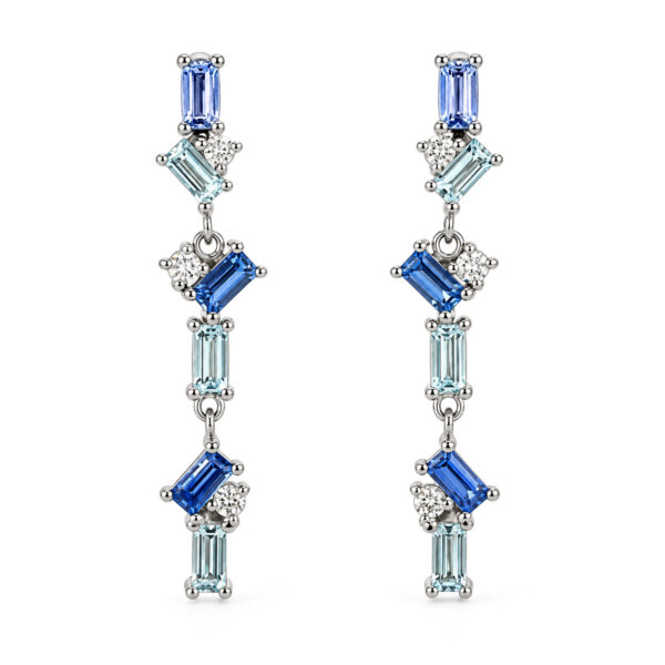 Blue Sapphire Constellation Six Stone Drop Earrings