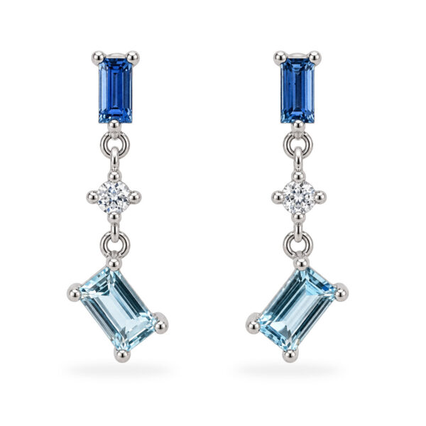 Blue Sapphire Constellation Three Stone Drop Earrings